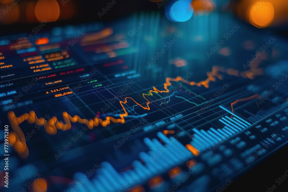 Poster Financial graphs, analysis data, isolated presentation, studio lighting, minimalist style.Financial graphs, analysis data, isolated presentation, studio lighting, minimalist style.