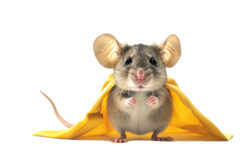 mouse wearing a superhero costume, portraying a small but mighty hero with determination.