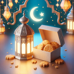 Eid al-Fitr biscuits and lantern  - obrazy, fototapety, plakaty