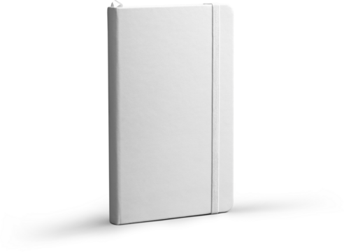 Closed white notepad png mockup with white elastic band