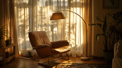 Cozy Mid-Sized Living Room at Golden Hour with Iconic Dieter Rams Chair