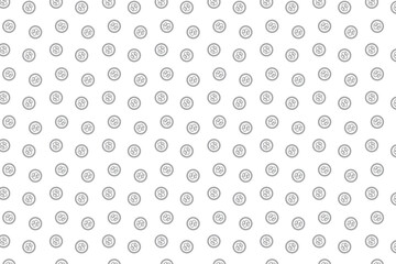 Seamless abstract pattern. Dollar . Fantasy ornament. Light gray dollar in a white circle on a white background. Flyer design, advertising background, fabric, clothing.