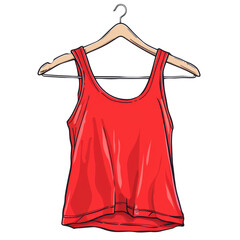 red tank top on a slim-line hanger with a clean white background for apparel mockups