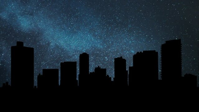 Texas, Fort Worth skyline by Night, Time Lapse with Stars and Milky Way in Background, USA
