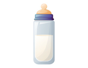 Vector isolated cartoon baby bottle with breast milk or baby formula.