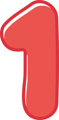 Colorful and playful number cartoon illustration for kids. Red number one.
