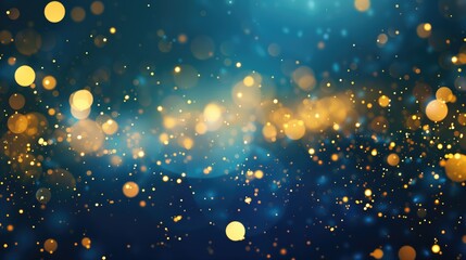 abstract background Gold foil texture. Holiday concept. with Dark blue and gold particle. Christmas Golden light shine particles bokeh on navy blue background.
