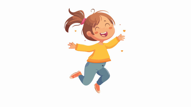 Cute little girl cartoon jumping flat vector isolated