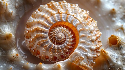 Close-up of a Spiral Shell, Intricate Natural Patterns and Textures. Perfect for Backgrounds and Nature Themes. AI - obrazy, fototapety, plakaty