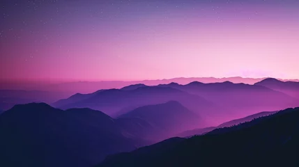 Küchenrückwand glas motiv mountains with Starry sky, purple and pink gradient background, minimalist style, desktop wallpaper © Jenia