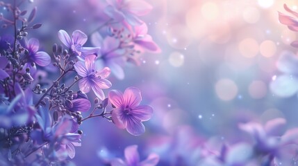 Soft lilac flowers on a dreamy, bokeh background with hues of purple and pink, symbolizing early summer and fragrant gardens.