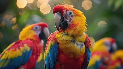 Obraz premium Colorful macaw parrots in a tropical forest