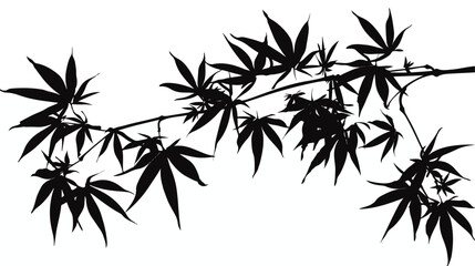 Decorative black trafaret of big branch hemp on white
