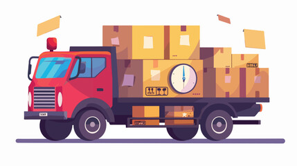Delivery truck with chronometer and boxes packages vector