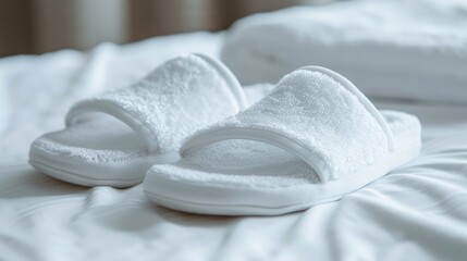 White Slippers: Comfy Bedtime Accessory for Relaxation and Chilling in Casual Attire - obrazy, fototapety, plakaty