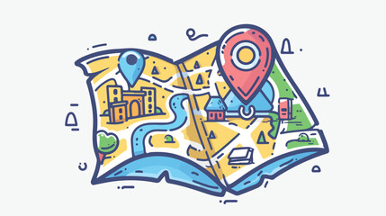 Doodle icon map with geotag flat vector isolated on white