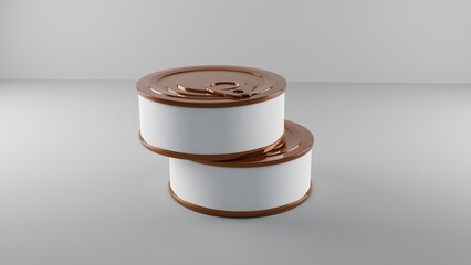 Closed fish or food tin can with blank white label 3d