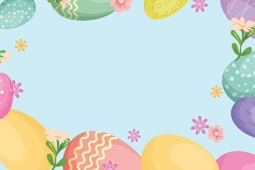 Easter blank template with eggs and flowers around
