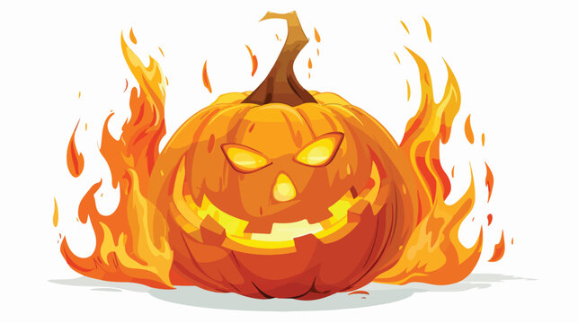 Flaming halloween pumpkin cartoon flat vector isolated
