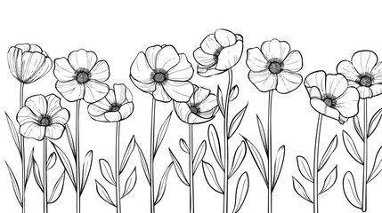 Flower Coloring Page Flower Line Art Vector. Flower Li - obrazy, fototapety, plakaty