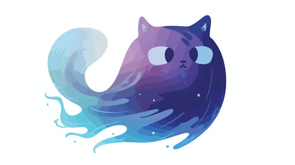 Funny Halloween Vector Illustration with Ghost Cat. Cu