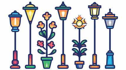 Garden lamp icon line art design flat vector isolated