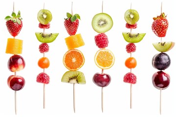 Fruit skewers showcase natural foods creatively on a white background isoleted
