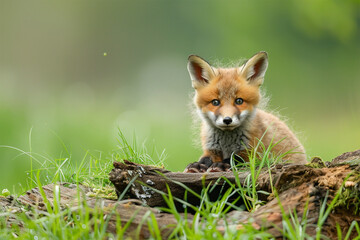 Naklejka na ściany i meble a baby fox playing in the grass