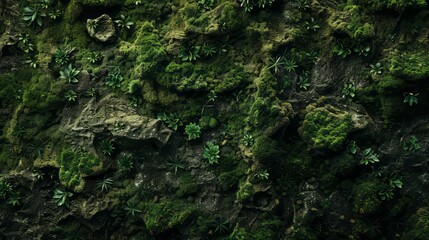 textured moss wall in varying shades of green, providing a unique and visually appealing background for advertisements.