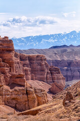 The huge Charyn Canyon in the desert of Kazakhstan. Beautiful landscape of mountains, desert, snow...