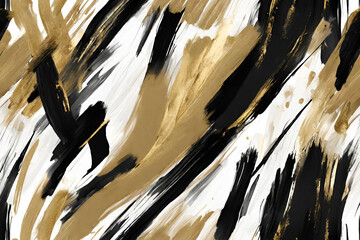 Seamless paint strokes. contempoary abstract art, black, white, gold