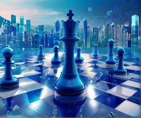 キラキラグラデーションサイバーファンタジーチェスセットとチェスのコマ