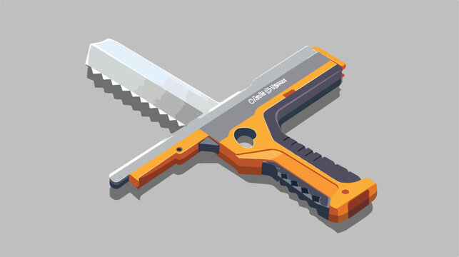 Hand saw with background isometric view isolated on grey background