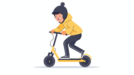 Happy boy rides on a scooter. Flat design. Vector illu