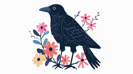 Happy very cute crow with flowers vector image flat vector
