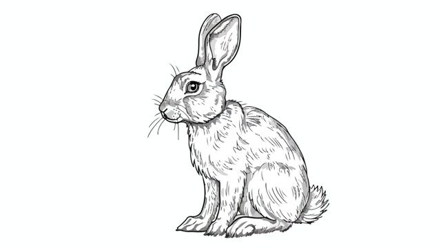 Hare contour drawing. Rabbit doodle sketch illustratio
