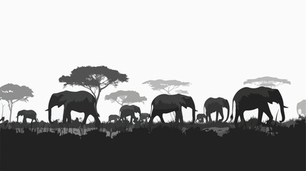 Herd of elephants walks in Amboseli National park Keny - obrazy, fototapety, plakaty