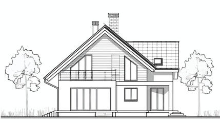 House continuous one line drawing outline vector illus