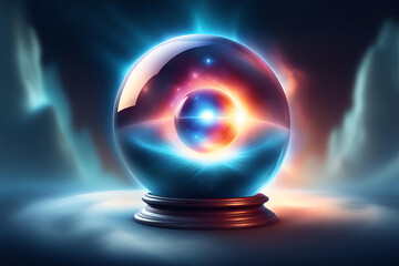 impulsive 3d art digital art on a white background_ transparent glass sphere with a portal to the blue universe inside - obrazy, fototapety, plakaty