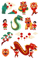 Flat Chinese new year elements set