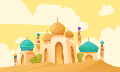 Hand drawn flat muslim mosque illustration