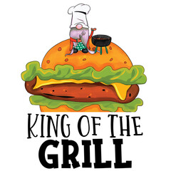 Kind Of The Grill PNG - Grill Gnome Burger Illustration, Bbq Barbeque Print Design