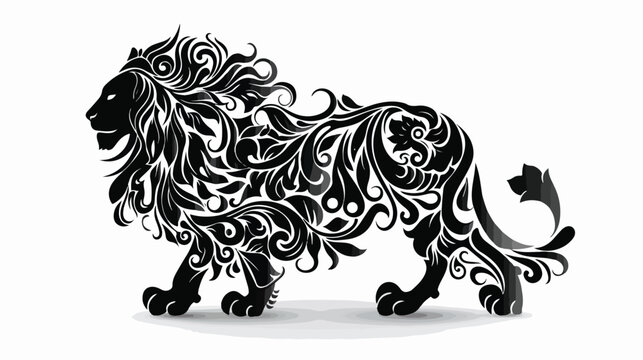 Leo zodiac sign made of black floral elements flat vector