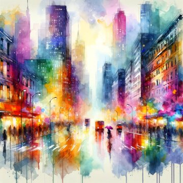 Abstract colorful city wall art design