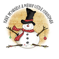 Merry Little Christmas PNG, Snowman Illustration, Christmas Print Design 