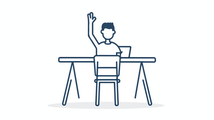 Man with a raised hand at the table icon. Element of o