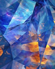 Sapphire blue triangle polygons forming a holographic map, for a 3D scifi abstract journey