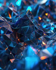 Sapphire blue triangle polygons forming a holographic map, for a 3D scifi abstract journey