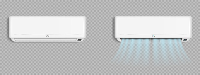 realistic blank white air conditioiner with air blow effect