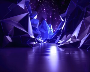 Indigo low polygonal triangles creating a space anomaly, for a mysterious abstract scifi scene - obrazy, fototapety, plakaty